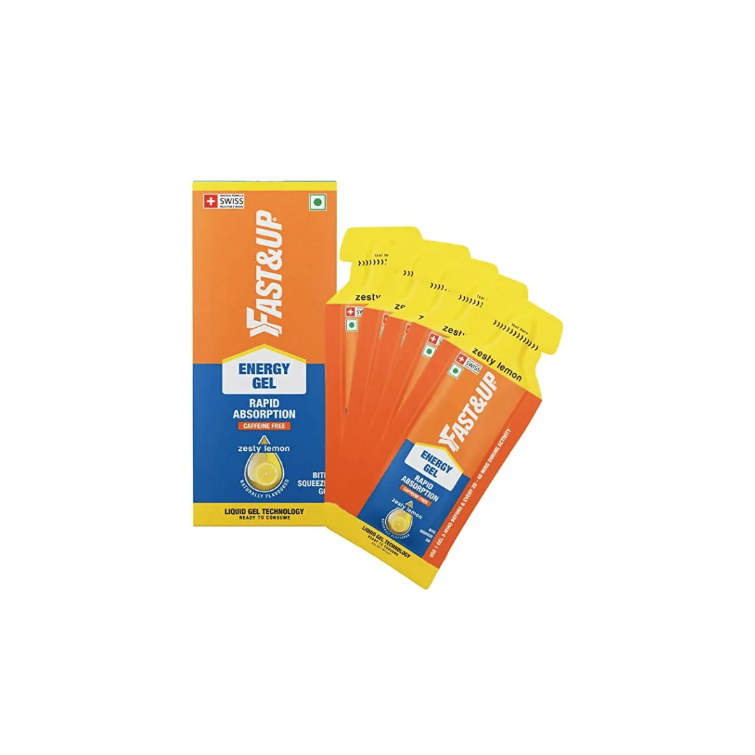 Energy-Gel-5sachets-Lemon-Fast-Up.jpg Fast&Up Energy Gel- Zesty Lemon flavour (Caffeine free)- Pack of 5 Gel Sachets, 30g per sachet- For Instant energy boost, Improved endurance and performance - Image 1