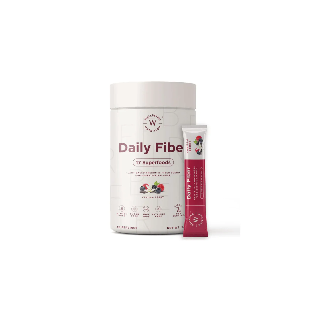 Wellbeing Nutrition Daily Fiber | Organic Prebiotic Digestive Fiber from Nuts, Seeds, Grains & Legumes | Relieves Bloating & Gas | Helps Control Weight & Cholesterol | Vanilla Berry Flavor 30 Servings - Image 1