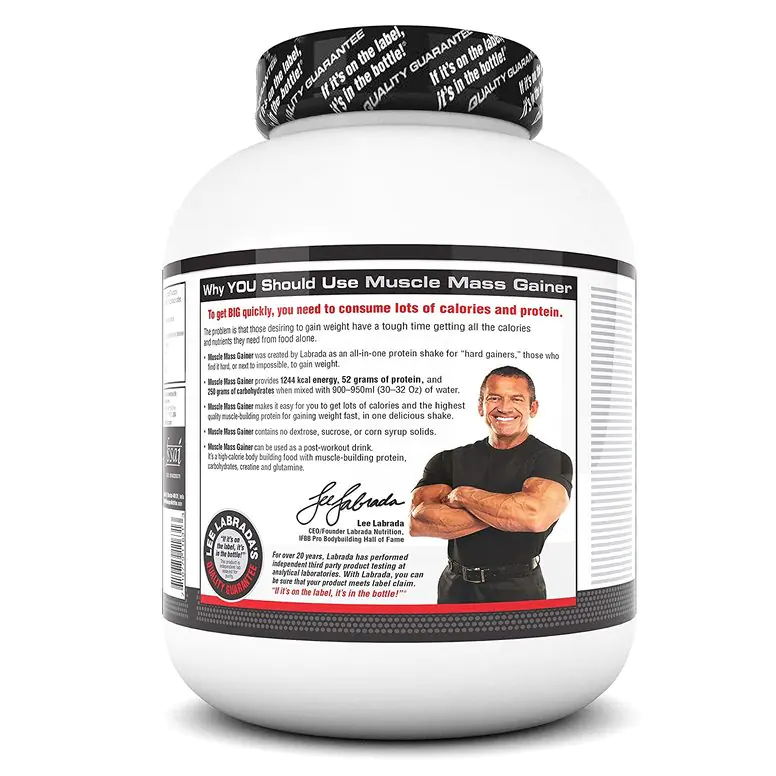 Labrada Muscle Mass Gainer Powder(Post-Workout, 1272 kcal, 53g Protein, 257g Carbs, 1g Creatine, 500mg L-Glutamine) - Image 5