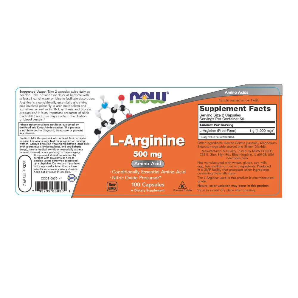 L-Arginine 500 Mg 100caps Now Foods - Image 3