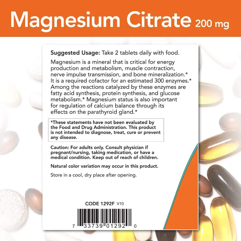 Magnesium Citrate 200mg 250tab Now Foods - Image 4