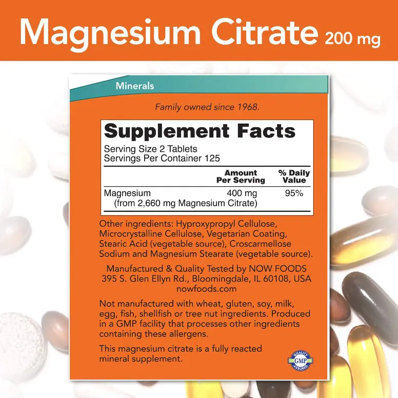 Magnesium Citrate 200mg 250tab Now Foods - Image 3