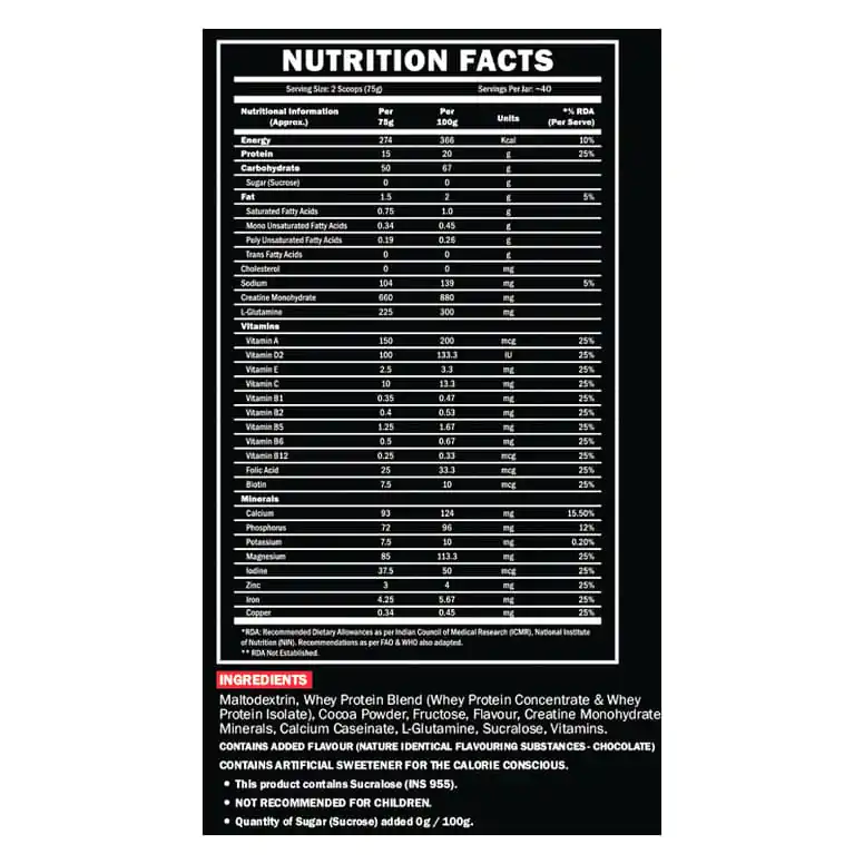 Scitron Mega Mass Gainer (3g Creatine, 112.5g Carbs, 22.5g Protein in every 4 Scoops) – 6.6lbs (3kg) - Image 2