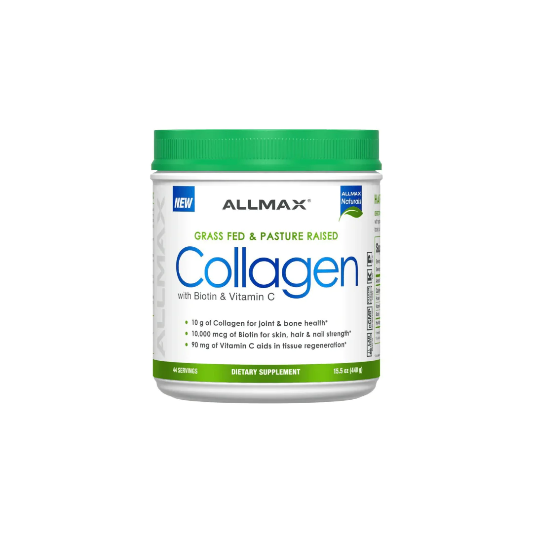 ALLMAX Nutrition Grass Fed & Pasture Raised Collagen with 10,000 mcg Biotin + 90 mg Vitamin C, 15.5 oz (440 g) - Image 1