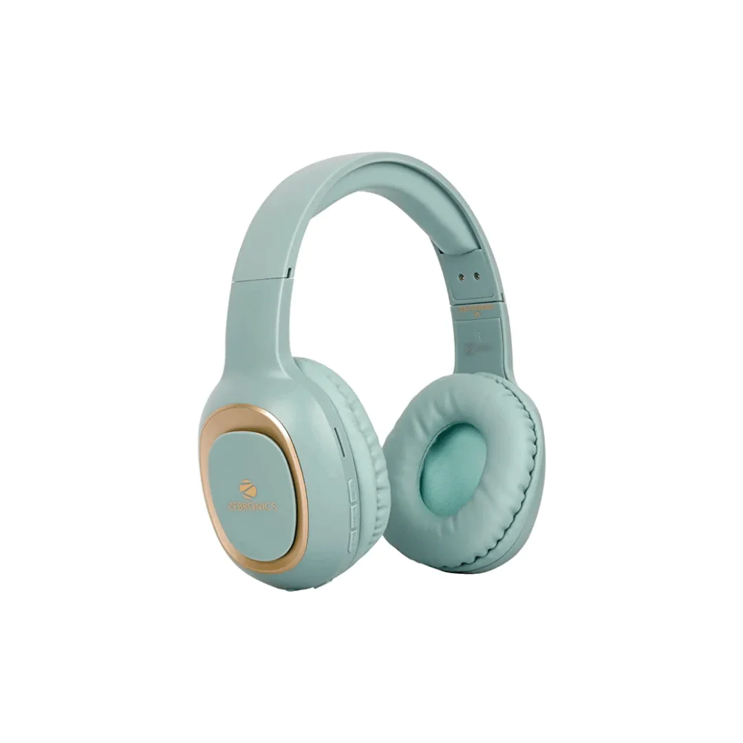 Zebronics Zeb - Paradise Wireless BT Headphone Comes with 40mm Drivers, AUX Connectivity, Built in FM, Call Function, 15Hrs* Playback time and Supports Micro SD Card (Green) - Image 1