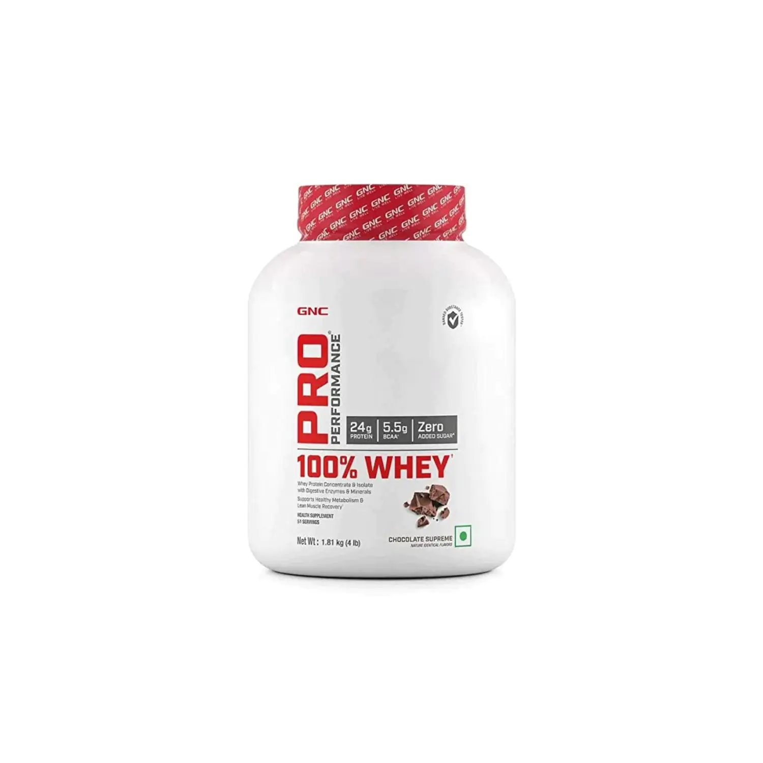 GNC Pro Performance 100% Whey Protein Powder 4lbs chocolate GNC Pro Performance 100% Whey Protein Powder | Boosts Strength & Endurance | Builds Lean Muscles | Fastens Muscle Recovery | Formulated In USA | 24g Protein | 5.5g BCAA| 4 lbs - Image 1