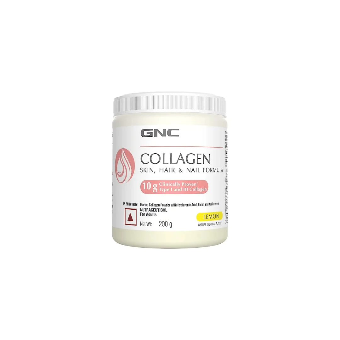 Collagen 200gm Lemon GNC GNC Marine Collagen | 200 gm | 15 Servings | Highest Dosage of 10g Per Serving For Radiant & Youthful Skin | Reduces Fine Lines & Wrinkles | Added Hyaluronic Acid, Biotin & Vitamin C - Image 1