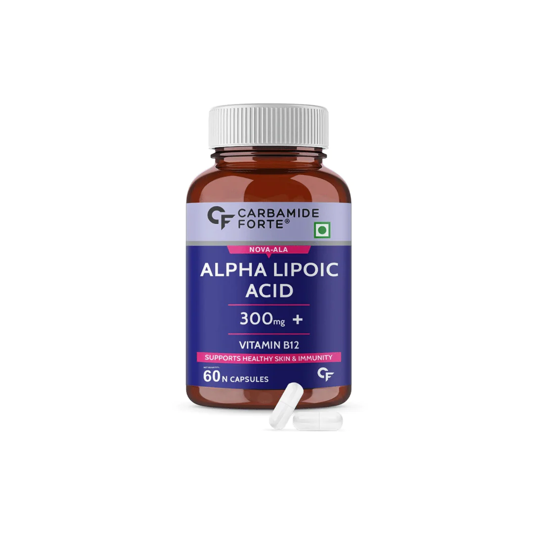 Carbamide Forte Alpha Lipoic Acid 300mg Capsules with Vitamin B12 & Lycopene | Stabilized form used for Max Absorption - 60 Veg Capsules - Image 1