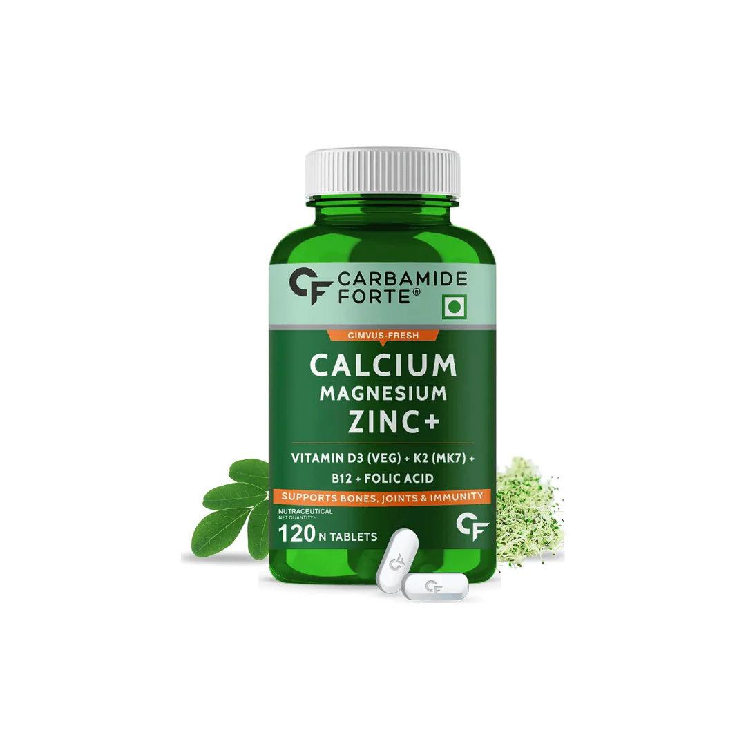 255 Carbamide Forte Calcium 1200mg with Magnesium, Zinc, Vitamin D,K2 & B12 | Calcium for Women & Men – 120 Veg Tablets - Image 1