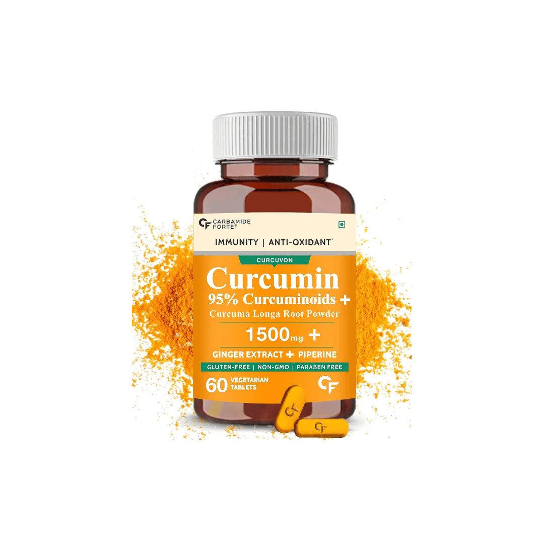 Carbamide Forte Curcumin with Piperine Tablets with 95% Curcuminoids | Immunity Boosters Tablet for Adults with Curcuma Longa, Turmeric Powder & Ginger – 60 Veg Tablets - Image 1
