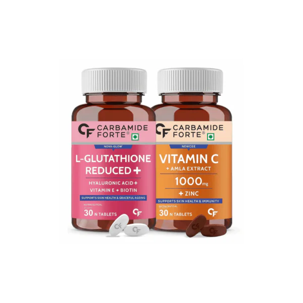 Carbamide Forte Japanese Reduced L Glutathione 500mg Tablets with Vitamin C from Amla Extract | Combo Pack for Skin Health – 30 Veg Tablets Each - Image 1