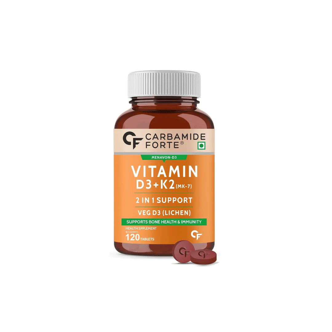 Vitamin D3+K2 120Tab CF Carbamide Forte Vitamin D3 K2 MK7 | Plant Based Veg Vitamin D3 Supplement Lichen Source with Vitamin K2 MK7 Menaquinone - 120 Veg Tablets - Image 1
