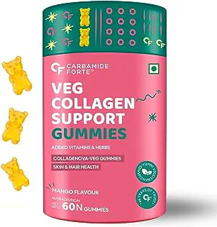 Carbamide Forte Veg Collagen Support Gummies| Collagen Supplements for Women & Men for Skin & Hair - Mango Flavour - 60 Gummies - Image 1