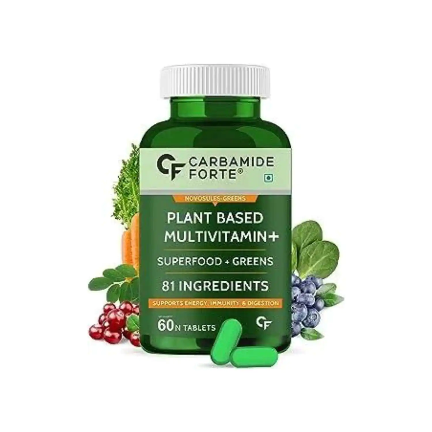 Plant Based Multivitamin 60Tabs CF Carbamide Forte Plant Based Multivitamin Tablets (60 Veg Tablets) for Men & Women for Immunity, Energy & Detox with Ingredients like Superfoods, Greens, Vegetables, Fruits & Herbs Supplement - Image 1