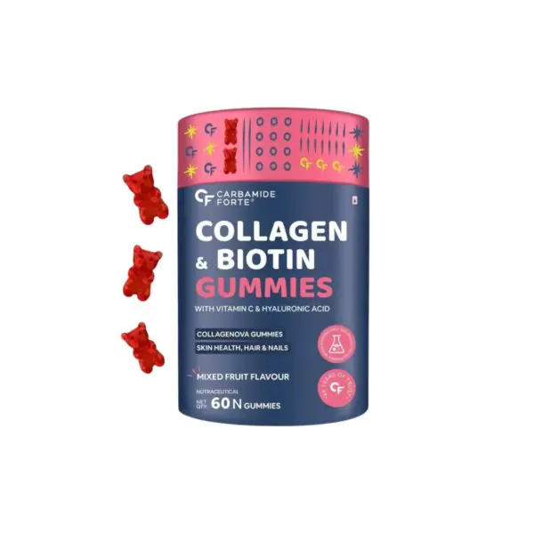 Carbamide Forte Collagen & Biotin Gummies| Collagen Supplements for Women & Men for Skin & Hair - Mixed Fruit Flavour - 60 Gummies - Image 1