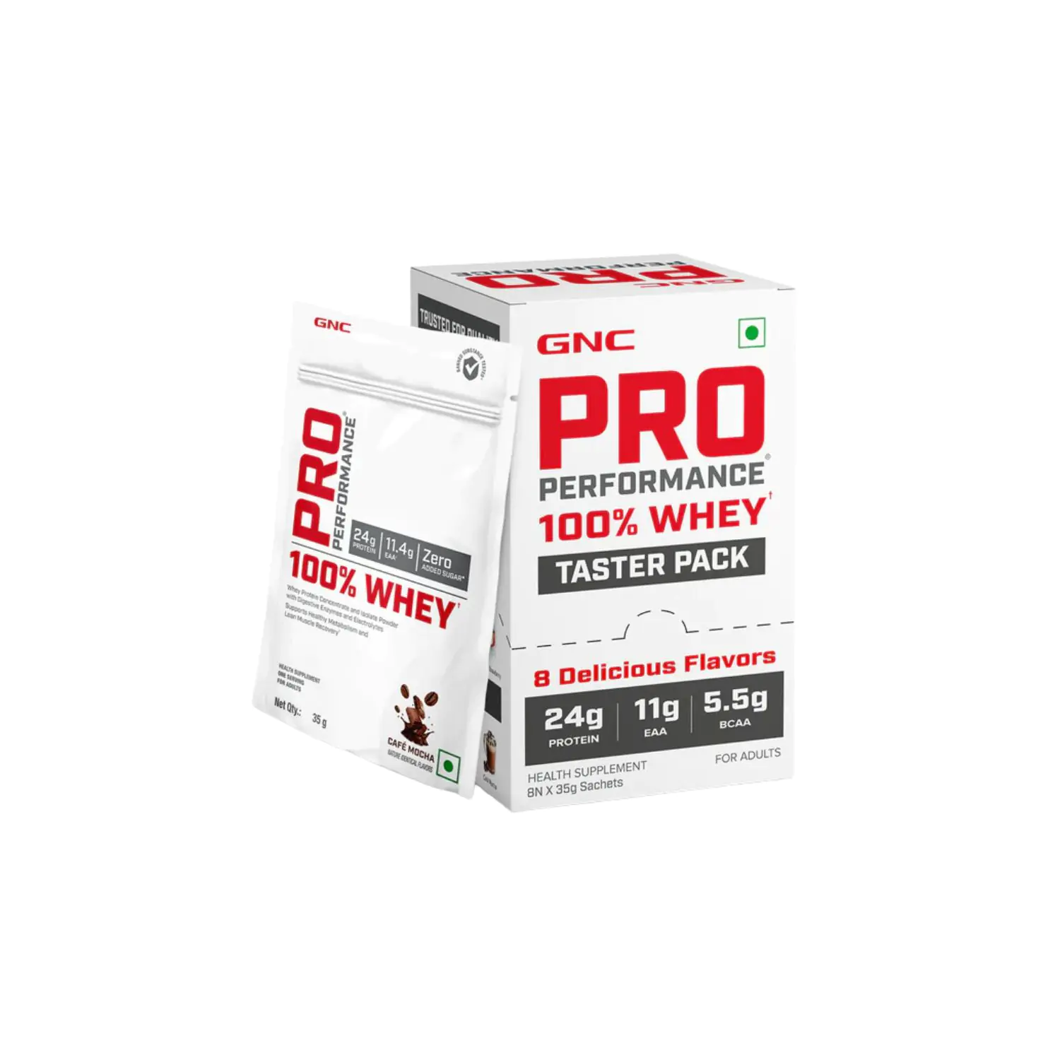 WhatsApp Image 2024-03-18 at 11.40.41 PM GNC Pro Performance 100% Whey Protein Travel Pack | 3Delicious Flavors 6N x 35gm Sachets - Image 1