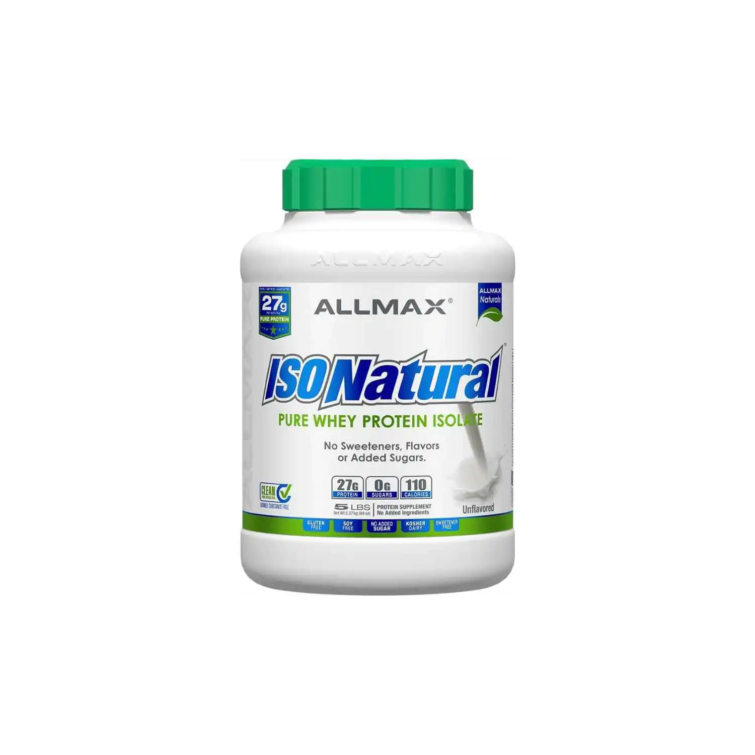 ISO NATURAL 5LBS UNF ALLMAX ALLMAX ISONATURAL Whey Protein Isolate, Unflavored - 5 lb - 27 Grams of Protein Per Scoop - Zero Fat & Sugar - 99% Lactose Free - with Prebiotics - No Artificial Flavors - Approx. 78 Servings - Image 1