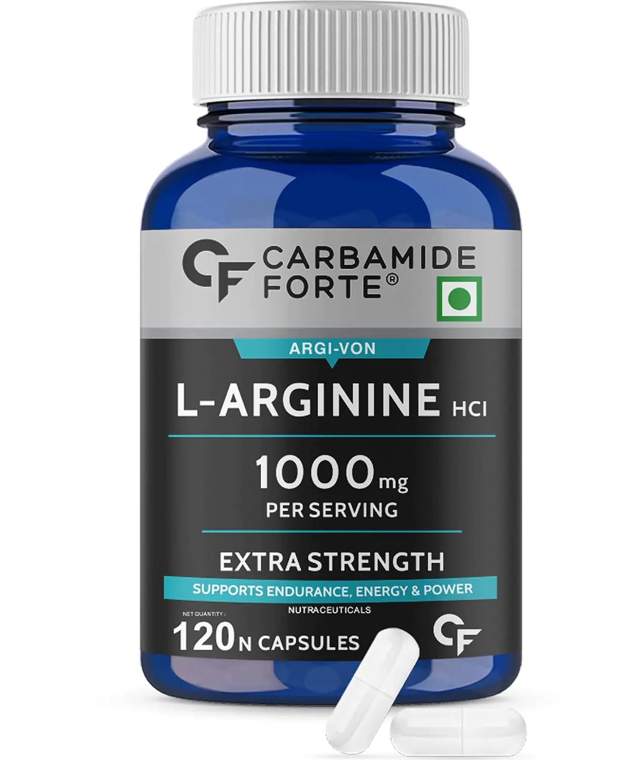 L Arginine 1000mg Supplement Per Serving - 120 Veg Capsules Carbamide Forte - Image 1