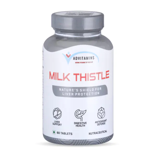 Milk Thistle Natural Body Detox & Digestive EnzymesHealth Fatty Liver Care - Supports Fatty Liver, Natural Detoxification Formula - Milk Thistle (Silymarin Marianum) - 1000mg - Support Liver Health - 60Tab ADVITAMINS - Image 1