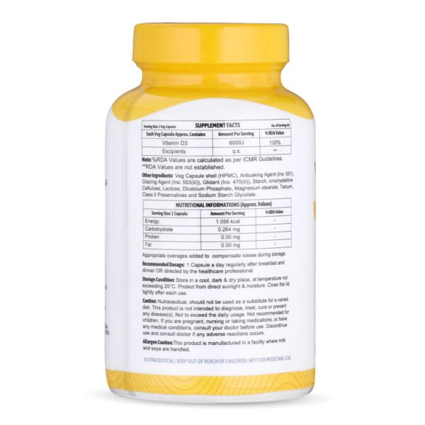 Vitamin D3 600iu Healthy bones, teeth, Muscle Function, and Immune Support 60Caps Advitamins - Image 3