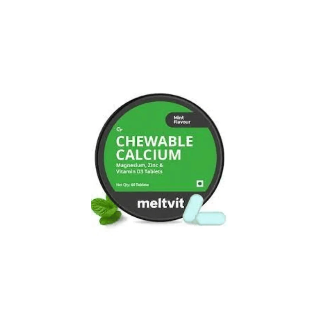 25 Carbamide Forte Meltvit Chewable Calcium Tablets 1000mg with Vitamin D3, Magnesium & Zinc Tablets | Water Soluble Calcium Citrate Malate 1000mg with Stabilised D3 - Orange Flavour - 60 Veg Tablets - Image 1
